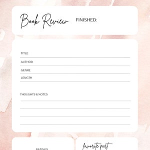 Printable Book Review page with ratings and notes sections