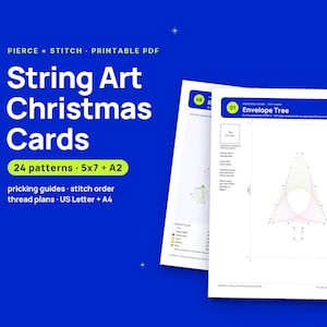Biglietti di Natale con tecnica string art, 24 modelli di ricamo a punto traforato e cucito, ricamo su carta (download digitale)