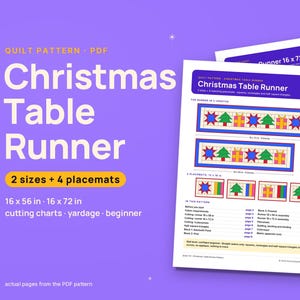 Patroon voor een kersttafelloper, moderne patchworkdeken met placemats, beginnersniveau (PDF, digitale download)