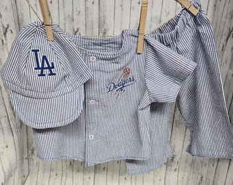 Baseball Jersey, Jersey and cap, shorts, knickers or long pants set inspired by vintage baseball. Great for LA Dodgers fans.