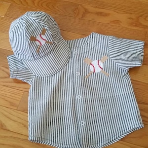 Baseball shirt, baseball cap, shirt, cap and pants set.