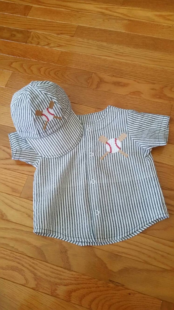Custom Cotton Seersucker Baseball Shirt, Cap and Pants Set