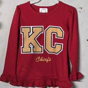 Kansas City Chiefs Ruffle Long Sleeve Shirt, Embroidered KC Football