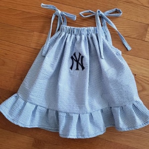 Inspired by vintage baseball; New York seersucker dress; baseball dress
