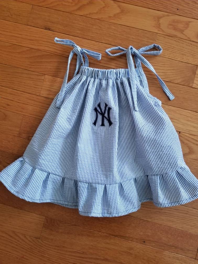 Inspired by vintage baseball; New York seersucker dress; baseball dress