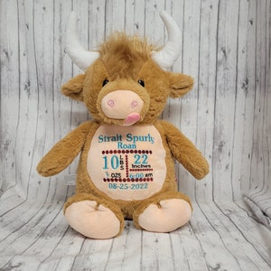 Personalized Highland Cow Plush, Embroidered Stuffed Animal, longhorn