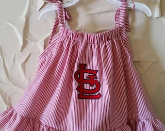 Inspired by vintage baseball; STL seersucker dress; STL baseball dress