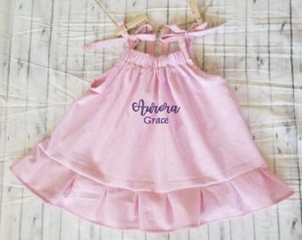 幼児の女の子向け名入れサマードレス、刺繍入りドレス