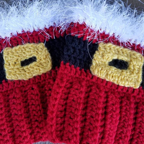 Crochet Santa boot cuffs red with Santa's belt,  custom sizing