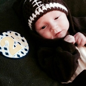 Crochet baby football hat Football laces beanie ready to ship