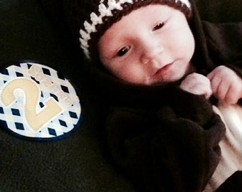 Crochet baby football hat Football laces beanie ready to ship