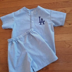 Handmade Seersucker Baby Baseball Jersey Set, LA Dodgers Inspired