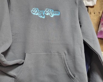 Embroidered Dog Mom Crew Neck Sweatshirt with Pocket add name on sleeve