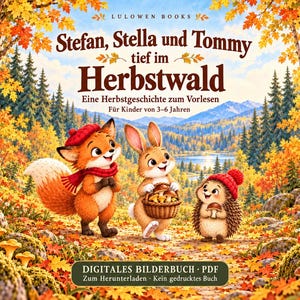 Stefan, Stella und Tommy tief im Herbstwald – Bilderbuch auf Deutsch für Kinder von 3–6 Jahren | Herbstgeschichte als PDF