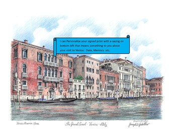 Venice Art print Grand Canal Artist Signed 11 x 14 Giclee Art Print Italy Gondolas  Vacation Personalized Trip Custom