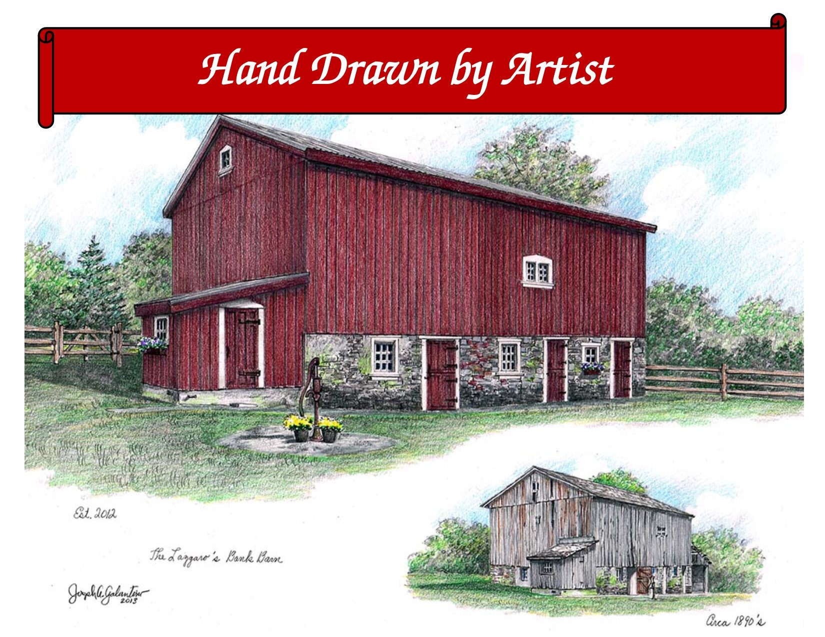 Custom Home Portrait Color Montage Hand Drawn Original | Etsy