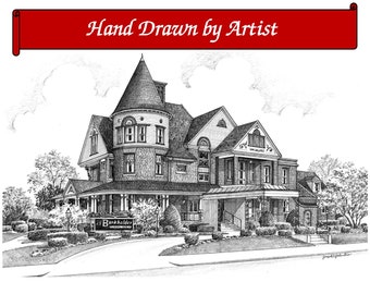 Custom Commercial Building Portrait, Business, Hand Drawn, Original House Sketch, Home Drawing, Shop, Store, B&B, Office, Boat,Airplane,Cars