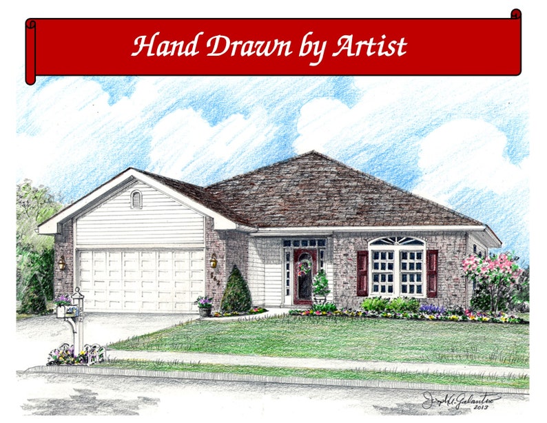 Custom Home Portrait, Hand Drawn, Full Color, House Sketch, Home Drawing, Realtor Closing Gift, First Home, Boat, Airplane, Cars, Dollhouse image 2