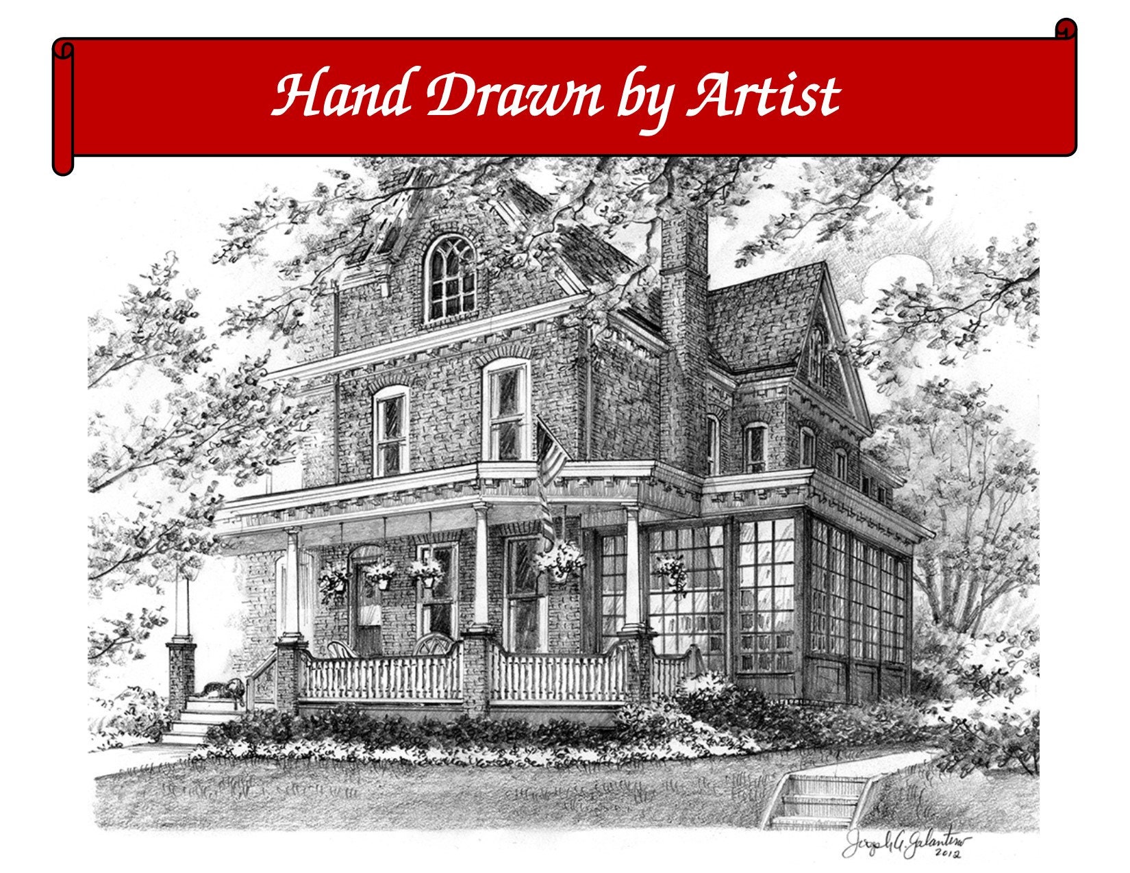Custom Home Portrait Hand Drawn Original House Sketch Home | Etsy