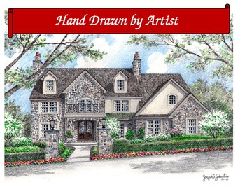 Custom Home Portrait, Hand Drawn, Full Color, House Sketch, Home Drawing, Realtor Closing Gift, First Home,  Boat, Airplane, Cars, Dollhouse