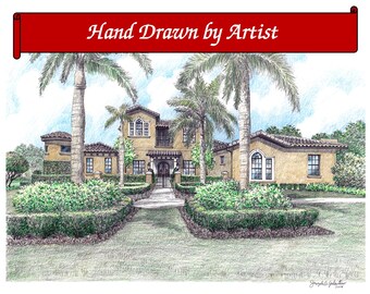 Custom Home Portrait, Hand Drawn, Full Color, House Sketch, Home Drawing, Realtor Closing Gift, First Home,  Boat, Airplane, Cars, Dollhouse