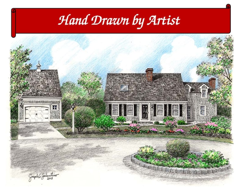 Custom Home Portrait, Hand Drawn, Full Color, House Sketch, Home Drawing, Realtor Closing Gift, First Home, Boat, Airplane, Cars, Dollhouse image 7