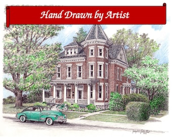 Custom Home Portrait, Hand Drawn, Full Color, House Sketch, Home Drawing, Realtor Closing Gift, First Home,  Boat, Airplane, Cars, Dollhouse