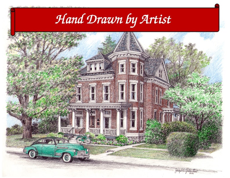 Custom Home Portrait, Hand Drawn, Full Color, House Sketch, Home Drawing, Realtor Closing Gift, First Home, Boat, Airplane, Cars, Dollhouse image 1