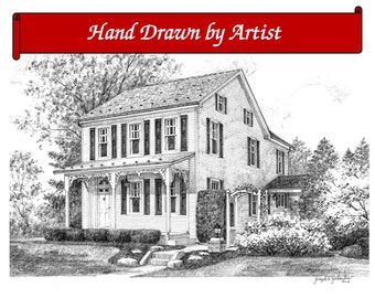 Custom Home Portrait, Hand Drawn, Original House Sketch, Home Drawing,  Realtor Closing Gift, First Home,  Boat, Airplane, Cars, Dollhouse