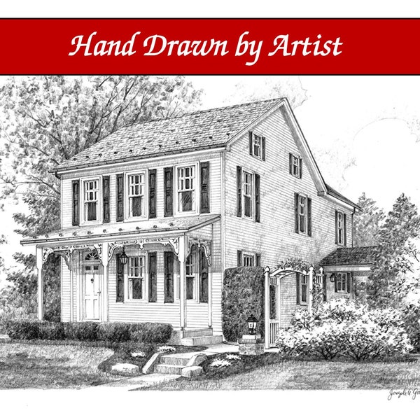 Custom Home Portrait, Hand Drawn, Original House Sketch, Home Drawing,  Realtor Closing Gift, First Home,  Boat, Airplane, Cars, Dollhouse