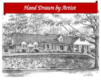 Custom Home Portrait, Hand Drawn, Original House Sketch, Home Drawing,  Realtor Closing Gift, First Home,  Boat, Airplane, Cars, Dollhouse