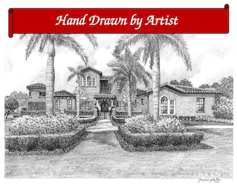 Custom Home Portrait, Hand Drawn, Original House Sketch, Home Drawing,  Realtor Closing Gift, First Home,  Boat, Airplane, Cars, Dollhouse