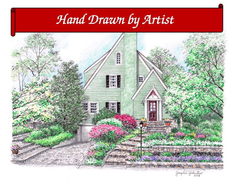 Custom Home Portrait, Hand Drawn, Full Color, House Sketch, Home Drawing, Realtor Closing Gift, First Home, Boat, Airplane, Cars, Dollhouse image 5