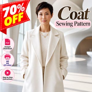 Patron de couture pour manteau long femme, manteau classique à revers crantés (PDF)