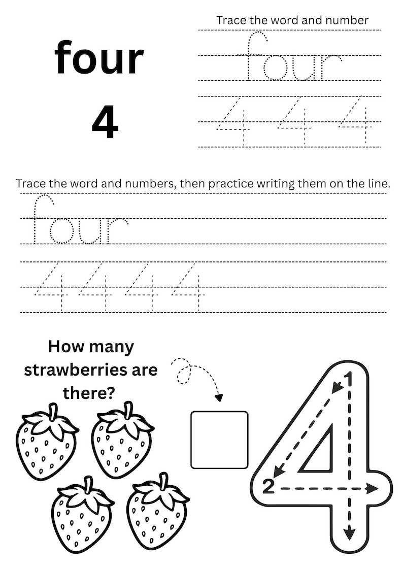 Numbr One Worksheet Printable Kids Learning Activity - Pre-k & Kindergarten - Etsy