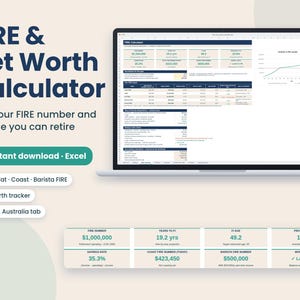 FIRE Calculator Excel Spreadsheet, Net Worth Tracker, Early Retirement Planner, Financial Independence, Australia Super
