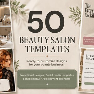 Viral 50 Beauty Salon Instagram Templates Canva Bundle | Aesthetic Esthetician Social Media Posts, Price List & Content Calendar Kit