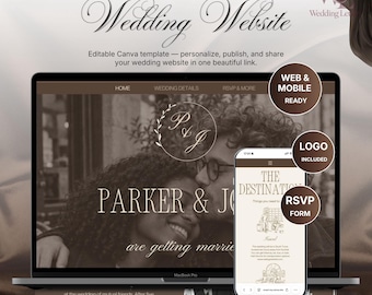 Chocolate Brown Wedding Website Template Canva, Elegant Wedding Website with RSVP, Editable Mobile Wedding Site, Digital Invitation Link