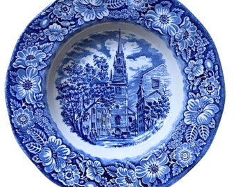 Ironstone Liberty Blue Soup Bowl Staffordshire Made in England, Blue & White Bowl - Old North Church