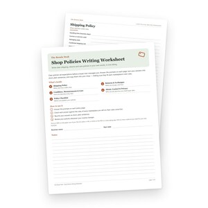 Shop Policies Writing Worksheet for Online Sellers, Shipping and Return Policy Prompts, Resale Shop Setup, Printable PDF
