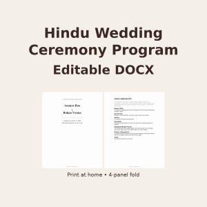 Hindu Wedding Ceremony Program Template | Editable DOCX, Printable 4-Panel Indian Wedding Booklet