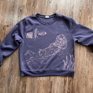 One of a Kind Sea Otter Sweatshirt | Hand Bleach Painted Ocean Artwork | Upcycled Crewneck Sweater