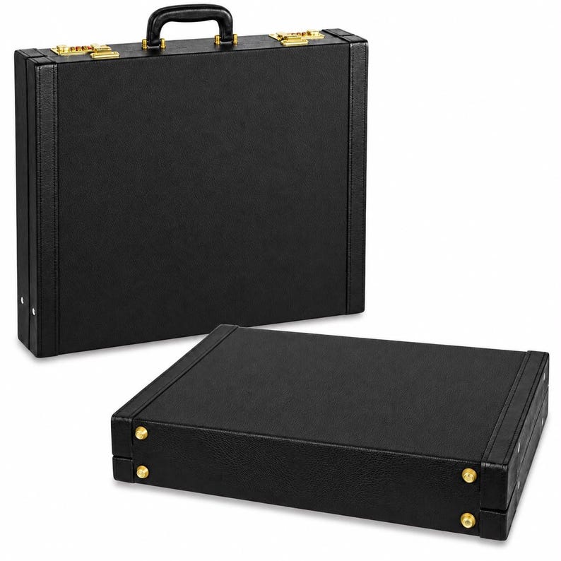 Lockable Regalia Briefcase Plain Black Faux Leather Hard Case Blue ...