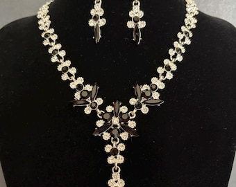 Collar negro para boda, conjunto de collar nupcial, joyería para vestido negro, collar llamativo, collar con piedra de nacimiento, regalo de cumpleaños para ella