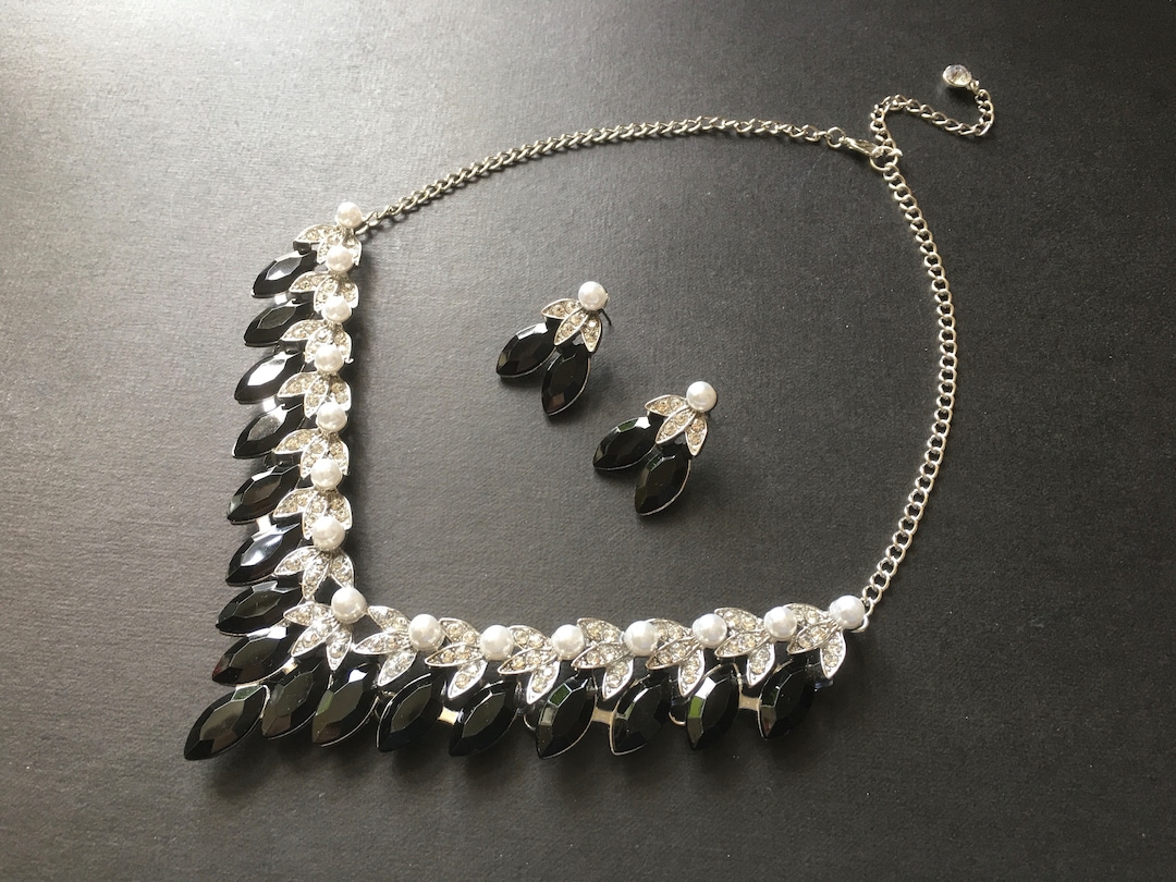 Buy Black Wedding, Necklace Set, Black Crystal Necklace, Statement