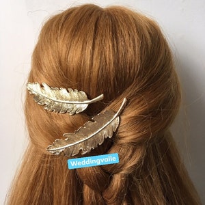 SALE - Gold leaf hair comb, bridal headpiece, wedding hair clips, feather comb, birthday gift, gift to mom, statement headpiece, prom