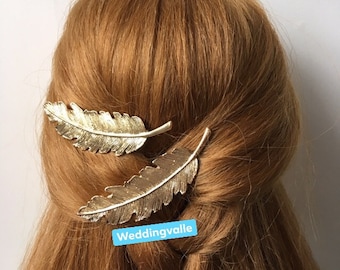 SALE - Gold leaf hair comb, bridal headpiece, wedding hair clips, feather comb, birthday gift, gift to mom, statement headpiece, prom
