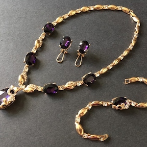 Amethyst jewelry set, purple necklace set, wedding necklace set, crystal bridal necklace, bracelet earrings, bridal jewelry, wedding set
