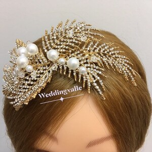 SALE - Hair accessories, wedding headpiece, bridal headband, pearls crown, floral wedding, gold headband, bridal head piece, crystal bridal