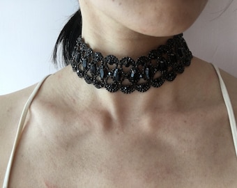 Black jewelry, black necklace wedding, black diamond necklace, prom necklace, statement choker, birthday gift